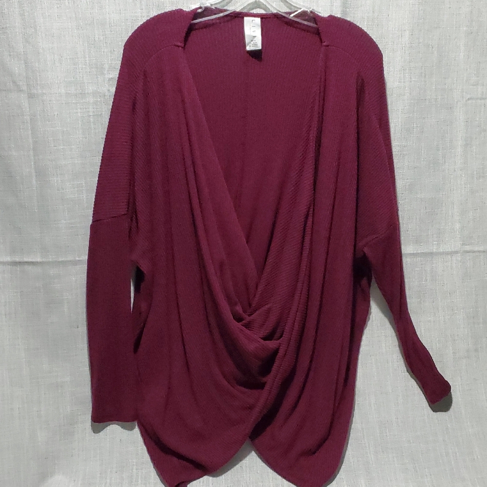 Lane Bryant Draped Open-Front Cardigan - Burgundy Plum Like New.
